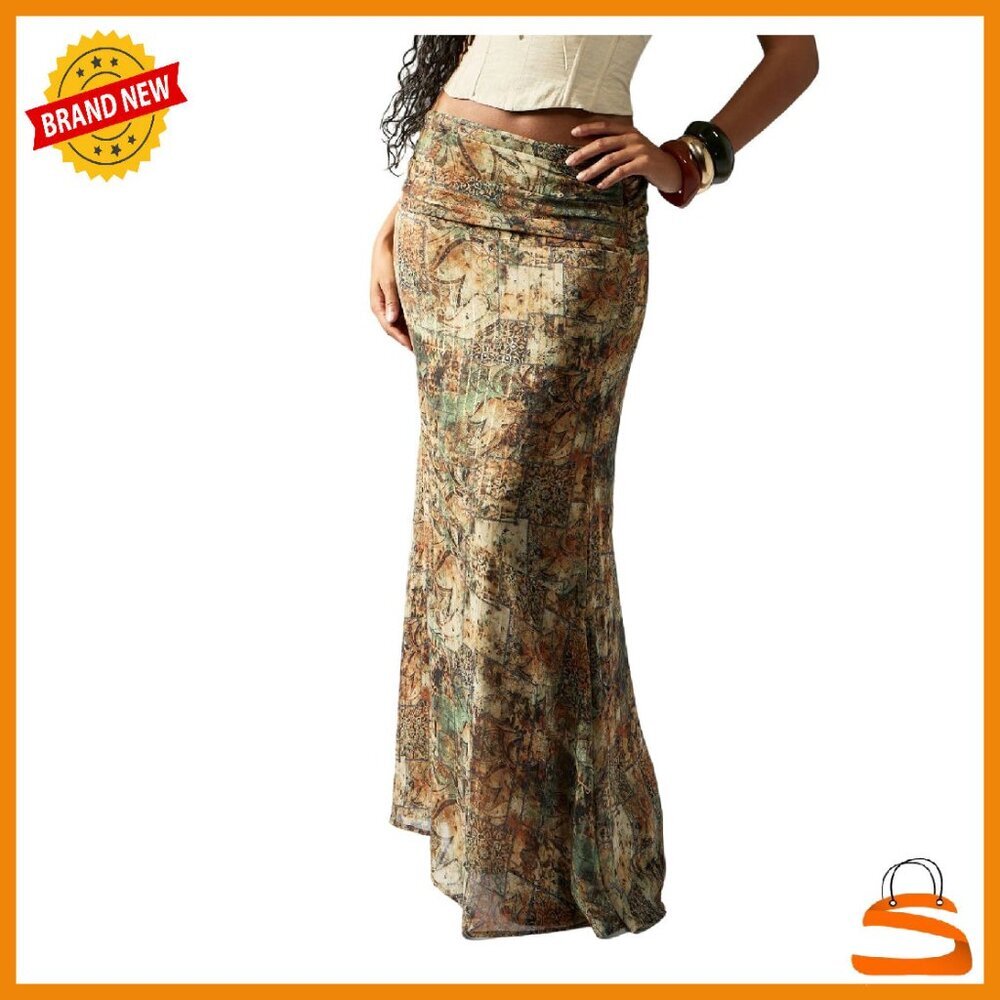 Boho Print Bodycon Maxi Skirt Ruched Fishtail Long Skirt